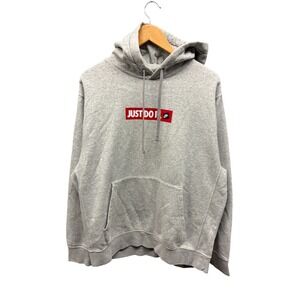Nike Hoodie Sweatshirt Men's Large Gray Just Do It Logo Pullover Fleece Athletic